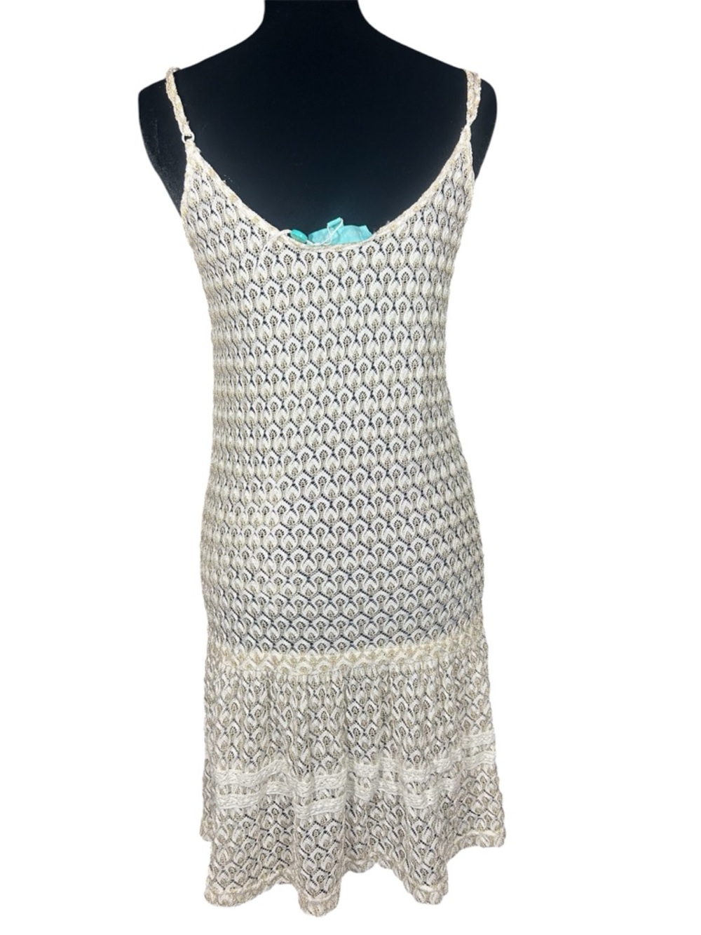 Golden Hour Metallic Crochet Lace Tiered Slip Dress Boho Romantic - Picture 2 of 6
